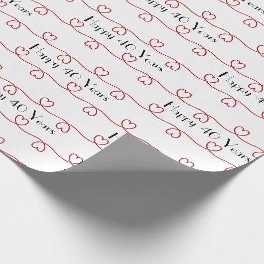 40e Jubileum rode harten Cadeaupapier (Hoek)