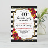 40e Jubileum - Rode rozen Zonnebloemen Kaart (Staand voorkant)