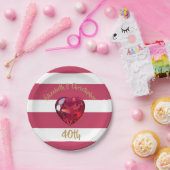 40e Jubileum Rood gestreept legant Papieren Bordje (Feest)