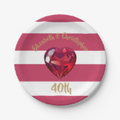40e Jubileum Rood gestreept legant Papieren Bordje (Voorkant)
