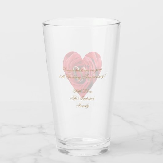 40e Jubileum Rood rozen Hart Elegant Glas (Achterkant)