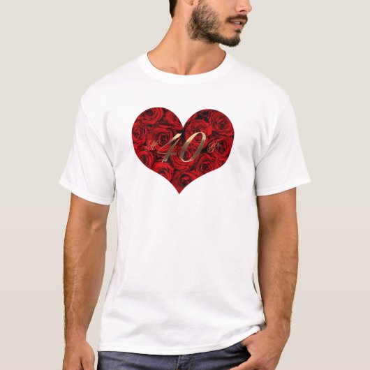 40e Jubileum Rood rozen Hart Elegant T-shirt (Voorkant)
