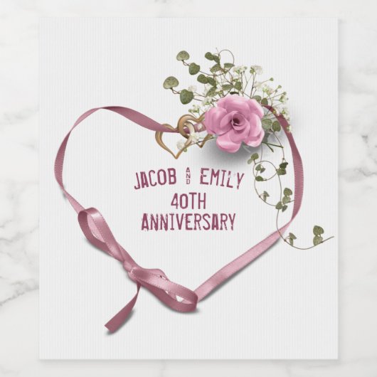 40e Jubileum Roze Wijnbouwlabel Wijn Etiket (Enkel label)