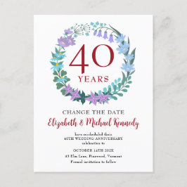 40e Jubileum Ruby Floral Bluebells Change Date Briefkaart