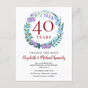 40e Jubileum Ruby Floral Bluebells Change Date Briefkaart