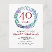 40e Jubileum Ruby Floral Bluebells Change Date Briefkaart (Voorkant)