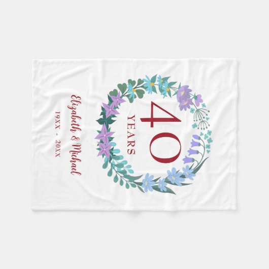40e Jubileum Ruby Floral Bluebells Wreath Fleece Deken (Voorkant (Horizontaal))