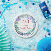 40e Jubileum Ruby Floral Bluebells Wreath Papieren Bordje (Feest)