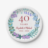 40e Jubileum Ruby Floral Bluebells Wreath Papieren Bordje (Voorkant)