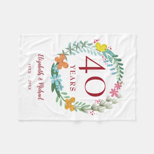 40e Jubileum Ruby Floral Butterfly Wreath Fleece Deken (Voorkant (Horizontaal))