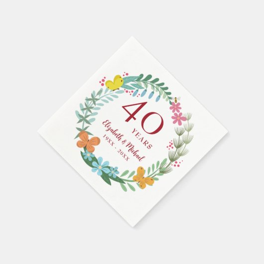 40e Jubileum Ruby Floral Butterfly Wreath Servet (Hoek)