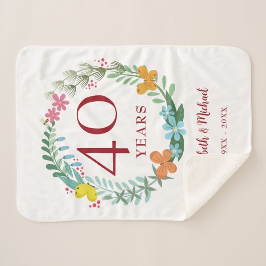 40e Jubileum Ruby Floral Butterfly Wreath Sherpa Deken (Voorkant (horizontaal))