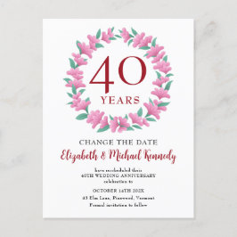 40e Jubileum Ruby Floral Pink Change Date Briefkaart