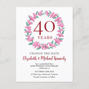 40e Jubileum Ruby Floral Pink Change Date Briefkaart