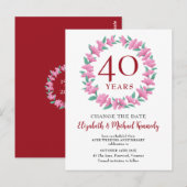 40e Jubileum Ruby Floral Pink Change Date Briefkaart (Voorkant / Achterkant)