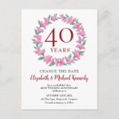 40e Jubileum Ruby Floral Pink Change Date Briefkaart (Voorkant)