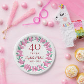 40e Jubileum Ruby Floral Pink Flowers Wreath Papieren Bordje (Feest)