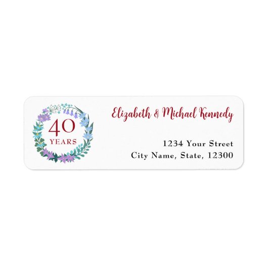 40e Jubileum Ruby Floral Return Address Labels (Voorkant)