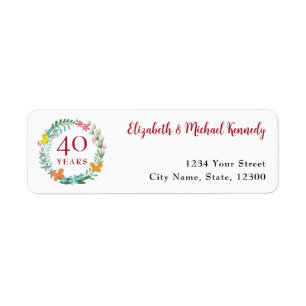40e Jubileum Ruby Floral Return Address Labels