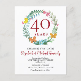 40e Jubileum Ruby Floral Wreath Change Date Briefkaart