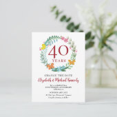 40e Jubileum Ruby Floral Wreath Change Date Briefkaart (Staand voorkant)