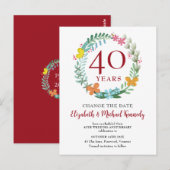 40e Jubileum Ruby Floral Wreath Change Date Briefkaart (Voorkant / Achterkant)