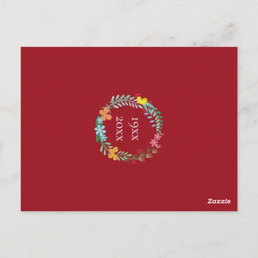 40e Jubileum Ruby Floral Wreath Change Date Briefkaart (Achterkant)