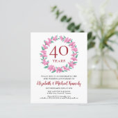 40e Jubileum Ruby Floral Wreath Invitation (Staand voorkant)
