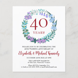 40e Jubileum Ruby Floral Wreath Invitation