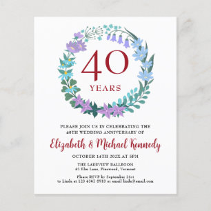 40e Jubileum Ruby Floral Wreath Invitation