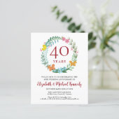 40e Jubileum Ruby Floral Wreath Invitation (Staand voorkant)