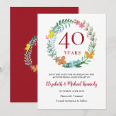 40e Jubileum Ruby Floral Wreath Save The Date (Voorkant / Achterkant)