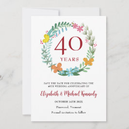 40e Jubileum Ruby Floral Wreath Save The Date