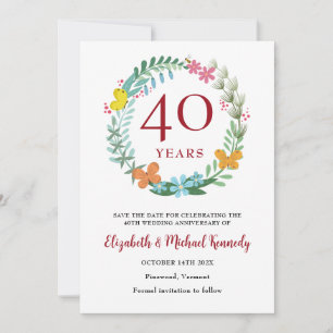 40e Jubileum Ruby Floral Wreath Save The Date
