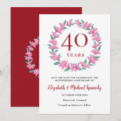 40e Jubileum Ruby Floral Wreath Save The Date (Voorkant / Achterkant)
