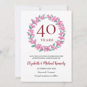 40e Jubileum Ruby Floral Wreath Save The Date