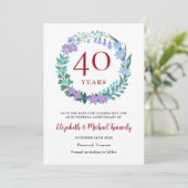 40e Jubileum Ruby Floral Wreath Save The Date (Staand voorkant)