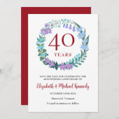 40e Jubileum Ruby Floral Wreath Save The Date (Voorkant / Achterkant)