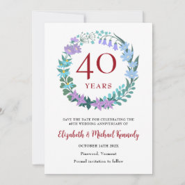40e Jubileum Ruby Floral Wreath Save The Date