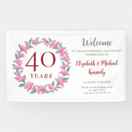 40e Jubileum Ruby Floral Wreath Wedding Spandoek