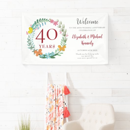 40e Jubileum Ruby Floral Wreath Wedding Spandoek (Insitu)