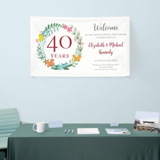 40e Jubileum Ruby Floral Wreath Wedding Spandoek (Beurs)