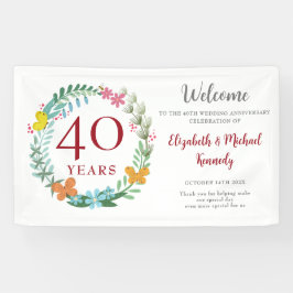 40e Jubileum Ruby Floral Wreath Wedding Spandoek