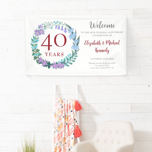 40e Jubileum Ruby Floral Wreath Wedding Spandoek (Insitu)