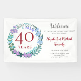 40e Jubileum Ruby Floral Wreath Wedding Spandoek