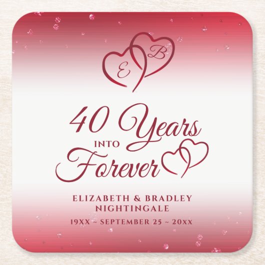 40e Jubileum Ruby Heart 40 JAAR IN FOREVER Kartonnen Onderzetters (Voorkant)
