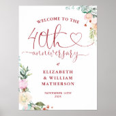 40e Jubileum Ruby Heart Bloemen Welkomstbord Poster (Voorkant)