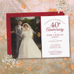 40e Jubileum Ruby Heart Confetti Wedding Foto Kaart<br><div class="desc">Pas je favoriete trouwfoto aan met speciale details over de 40e huwelijksdag in chic red typografie. Het omgekeerde kenmerkt de ruby liefde hart confetti. Ontworpen door: Thisnotme©</div>