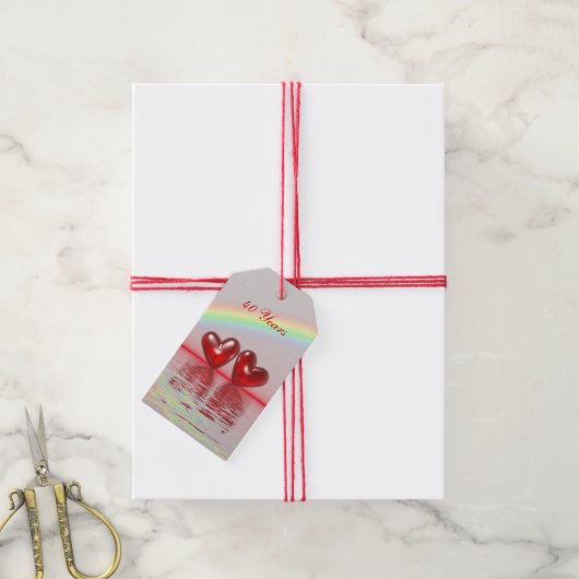 40e Jubileum Ruby Hearts Cadeaulabel (Met Touw)