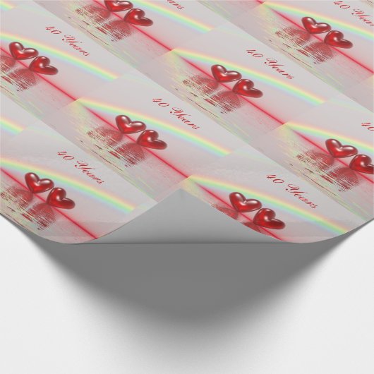 40e Jubileum Ruby Hearts Cadeaupapier (Hoek)